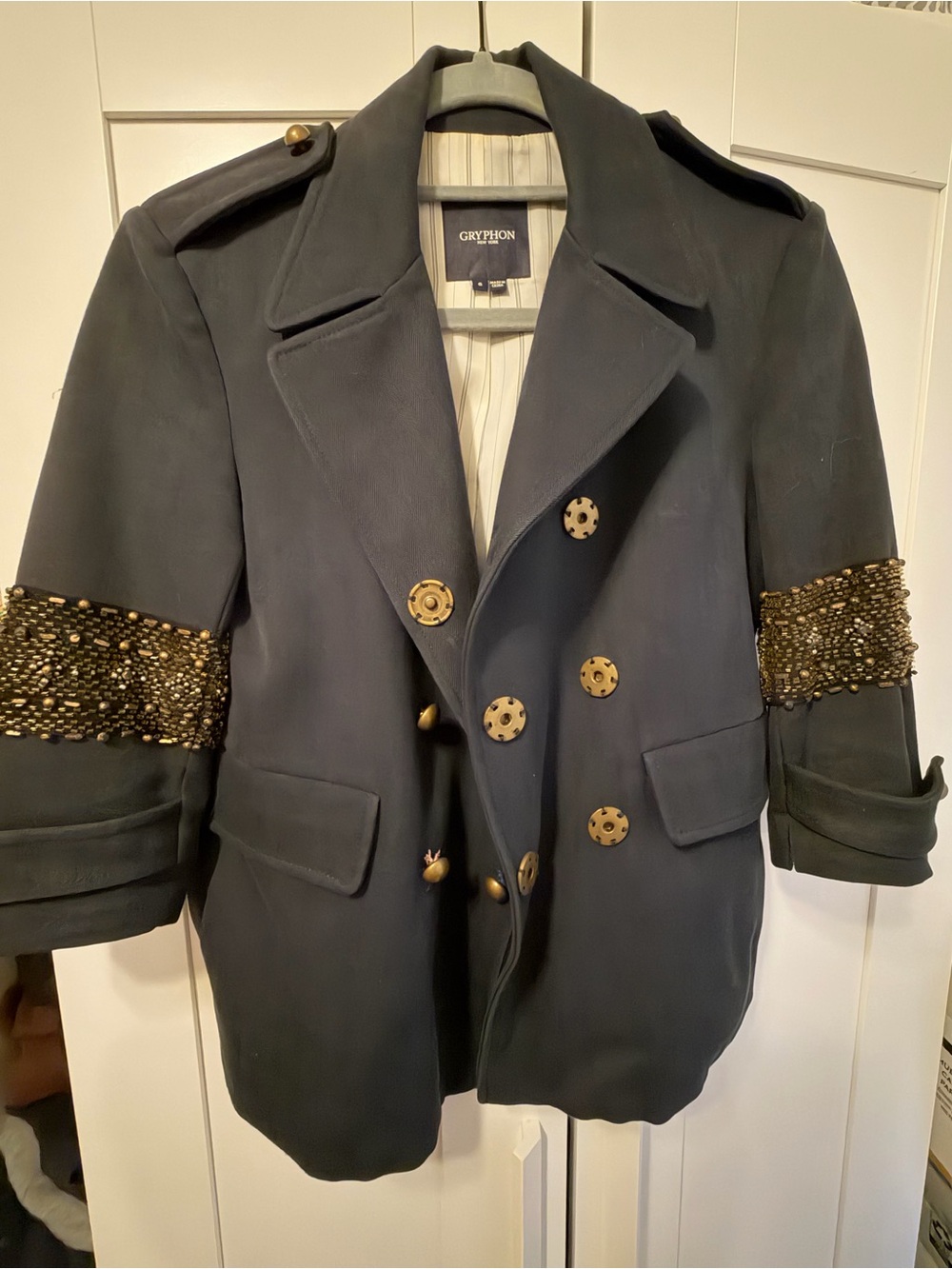 Gryphon Navy Double-Breasted Blazer with Gold Embellishments